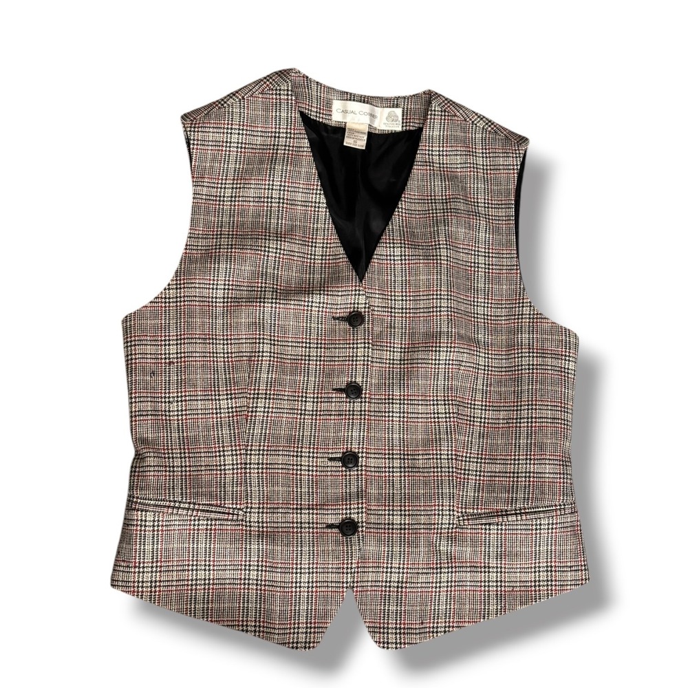 Vintage Glen Plaid Button Front Vest Grey Red Plaid 16 Dark Academia Heritage